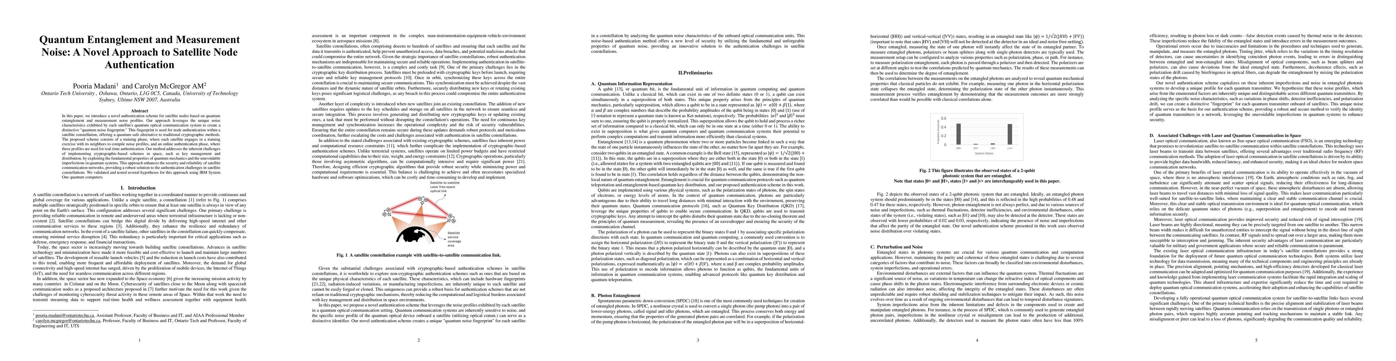 Thumbnail for Quantum Entanglement and Measurement Noise: A Novel Approach to
  Satellite Node Authentication
