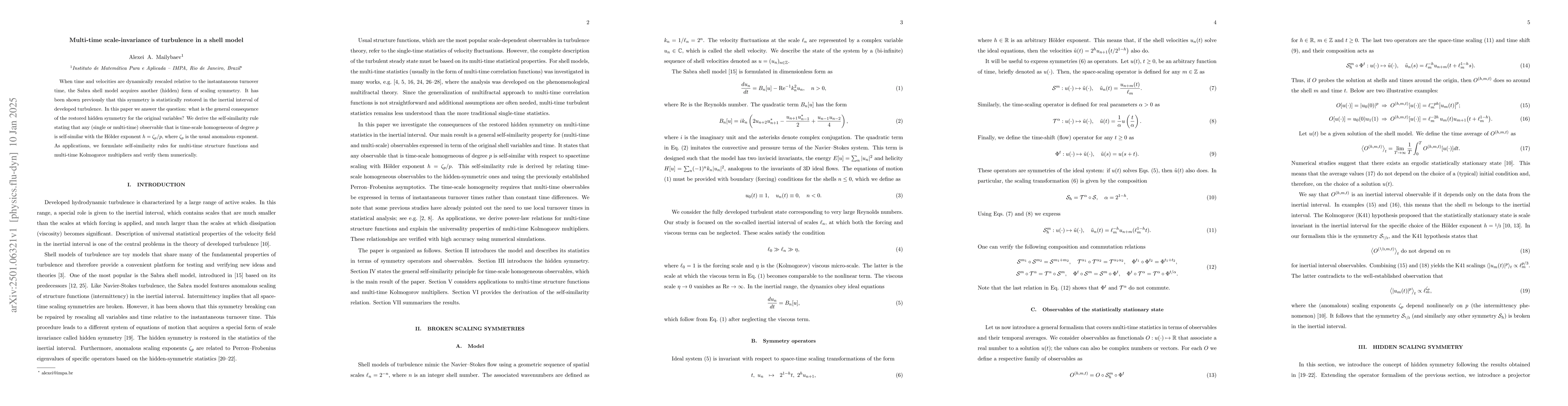 Thumbnail for Multi-time scale-invariance of turbulence in a shell model