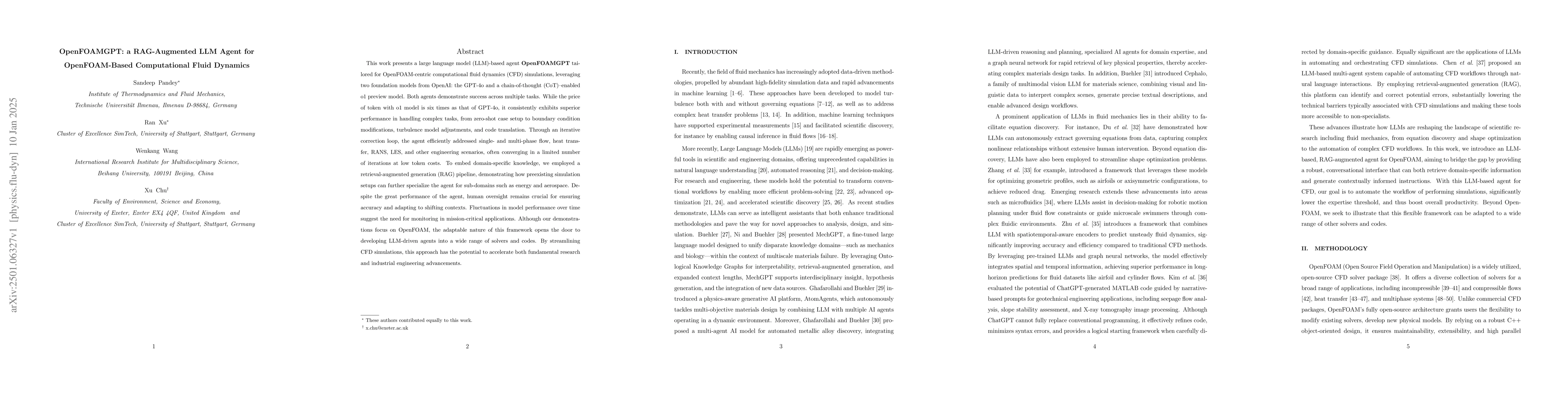 Thumbnail for OpenFOAMGPT: a RAG-Augmented LLM Agent for OpenFOAM-Based Computational
  Fluid Dynamics