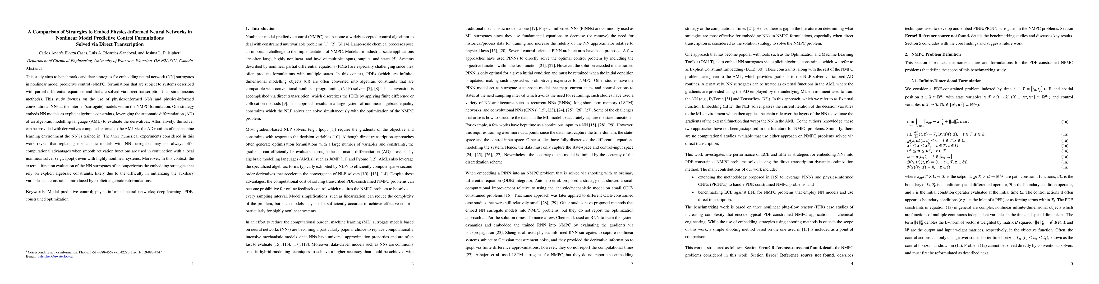 Thumbnail for A Comparison of Strategies to Embed Physics-Informed Neural Networks in
  Nonlinear Model Predictive Control Formulations Solved via Direct
  Transcription