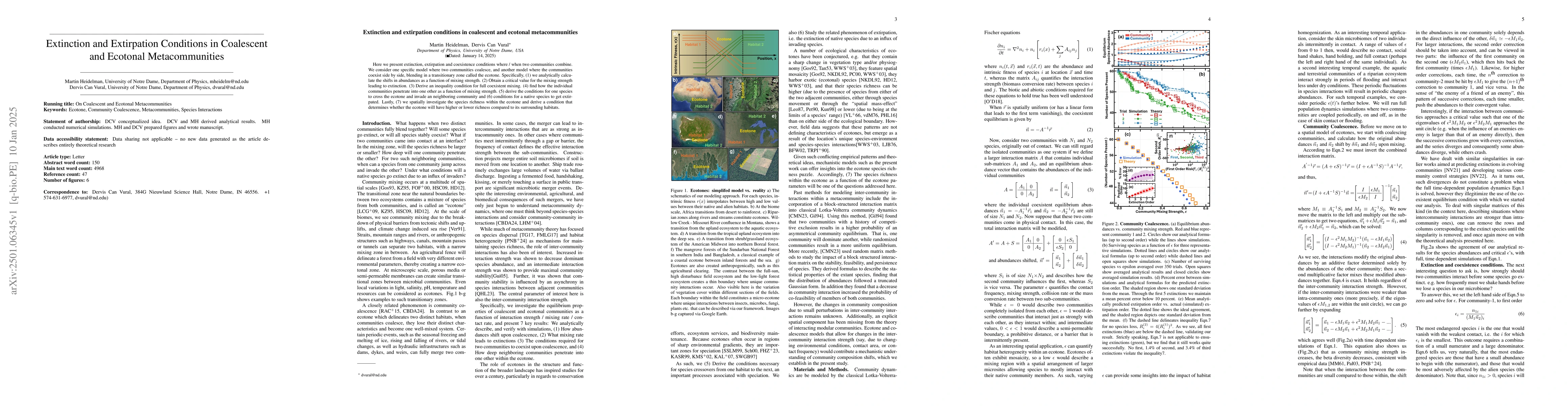 Thumbnail for Extinction and Extirpation Conditions in Coalescent and Ecotonal
  Metacommunities