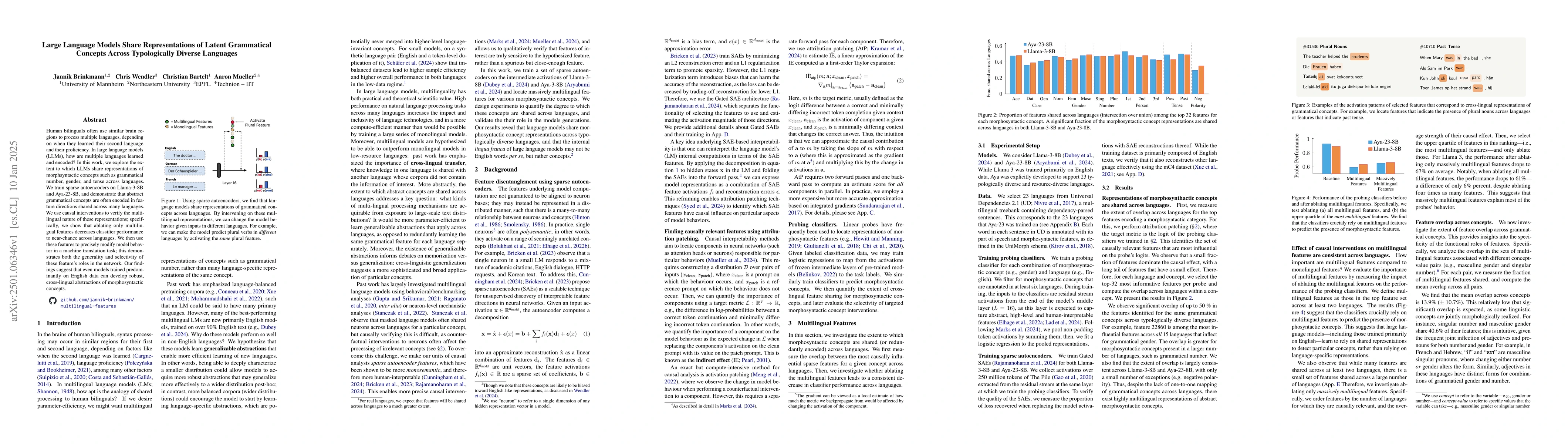 Thumbnail for Large Language Models Share Representations of Latent Grammatical
  Concepts Across Typologically Diverse Languages