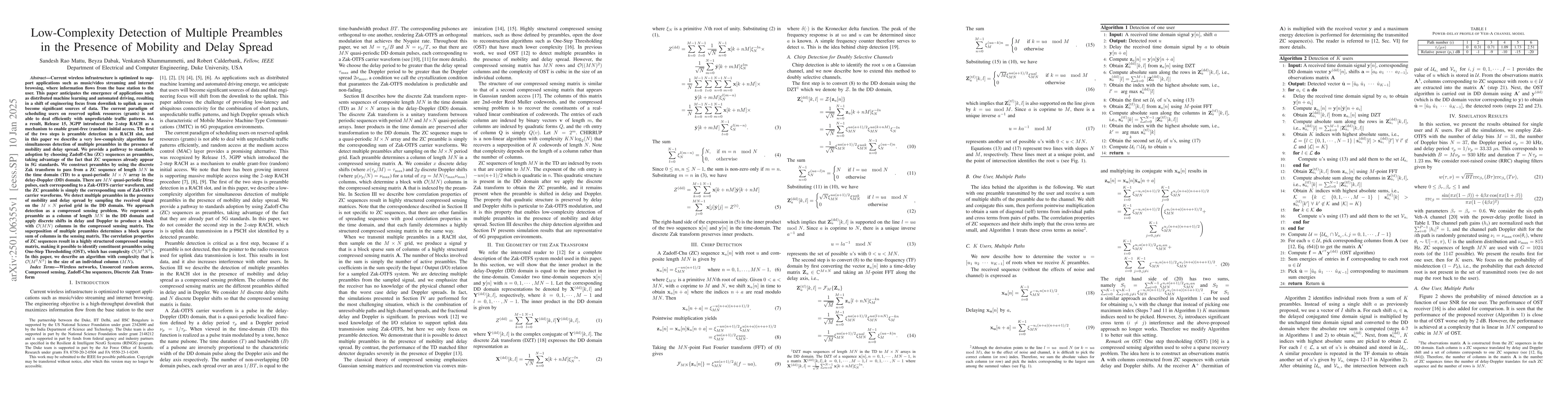 Thumbnail for Low-Complexity Detection of Multiple Preambles in the Presence of
  Mobility and Delay Spread