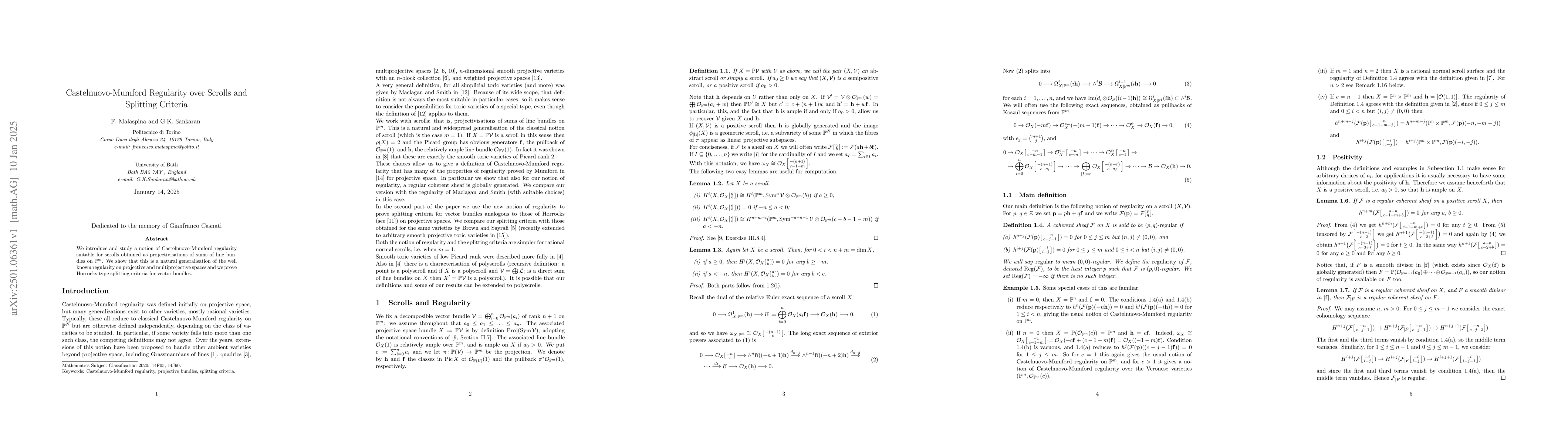 Thumbnail for Castelnuovo-Mumford Regularity over Scrolls and Splitting Criteria