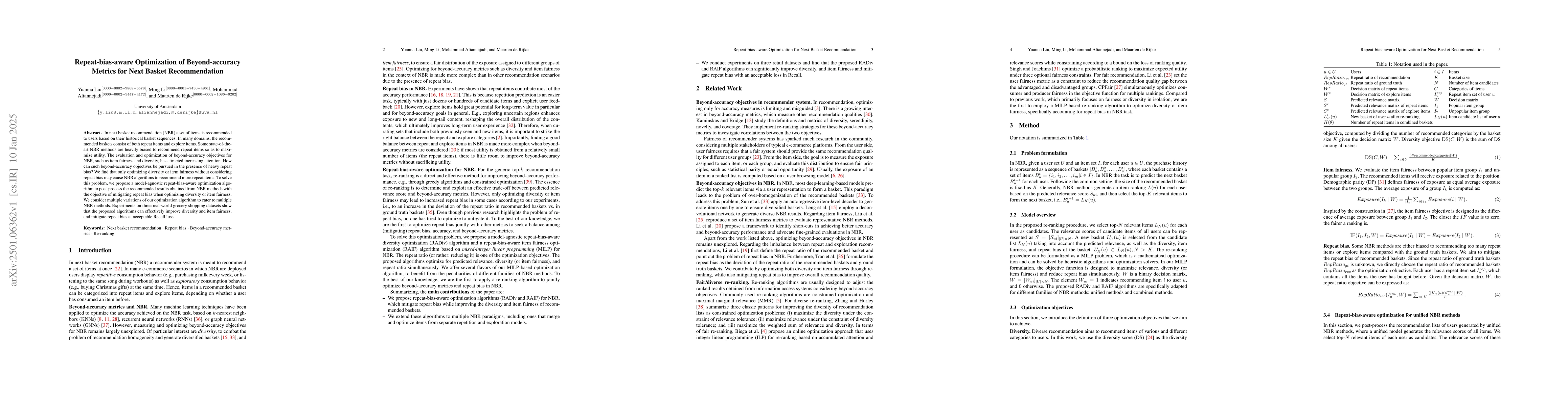 Thumbnail for Repeat-bias-aware Optimization of Beyond-accuracy Metrics for Next
  Basket Recommendation