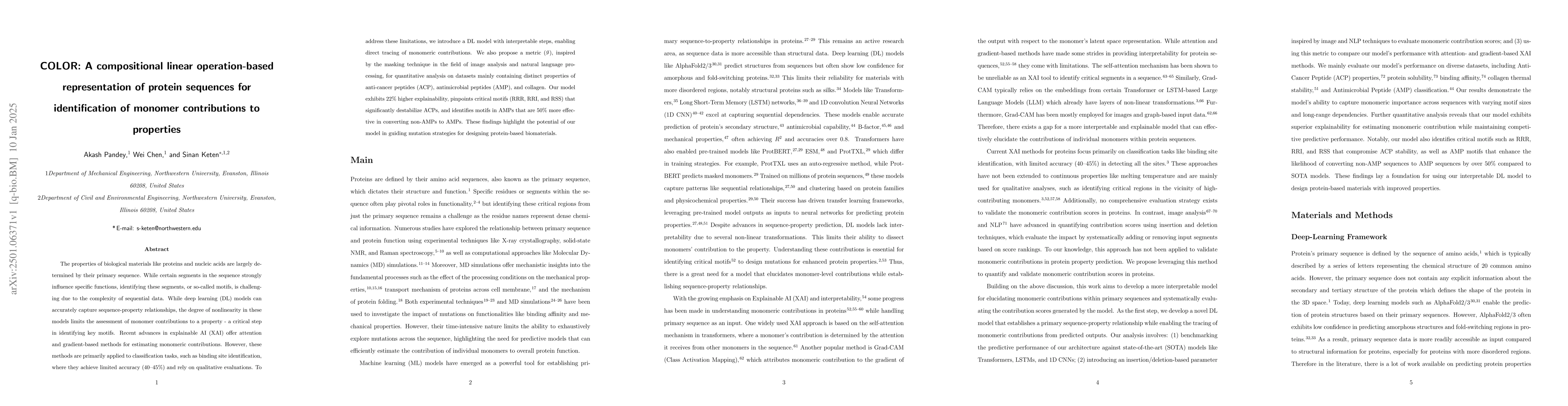Thumbnail for COLOR: A compositional linear operation-based representation of protein
  sequences for identification of monomer contributions to properties