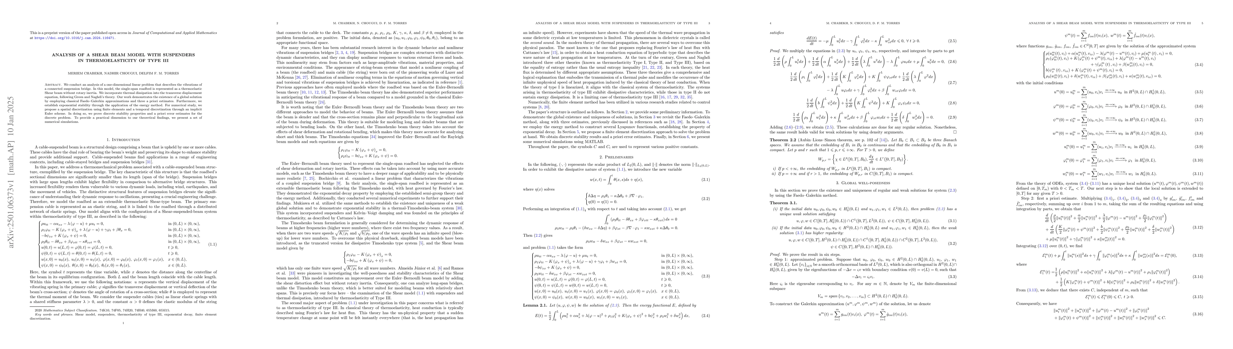 Thumbnail for Analysis of a Shear beam model with suspenders in thermoelasticity of
  type III
