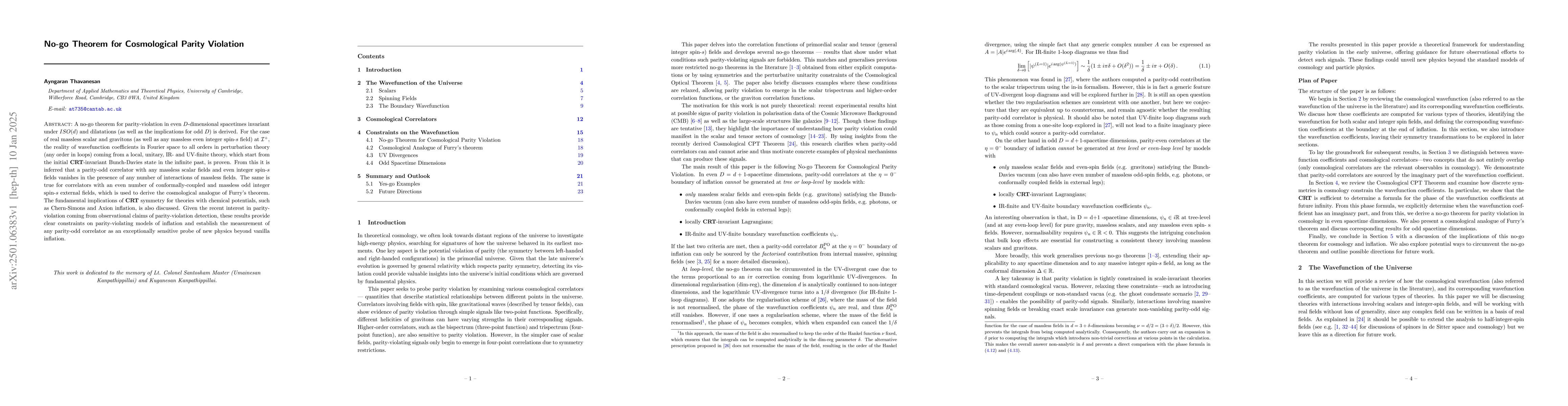 Thumbnail for No-go Theorem for Cosmological Parity Violation