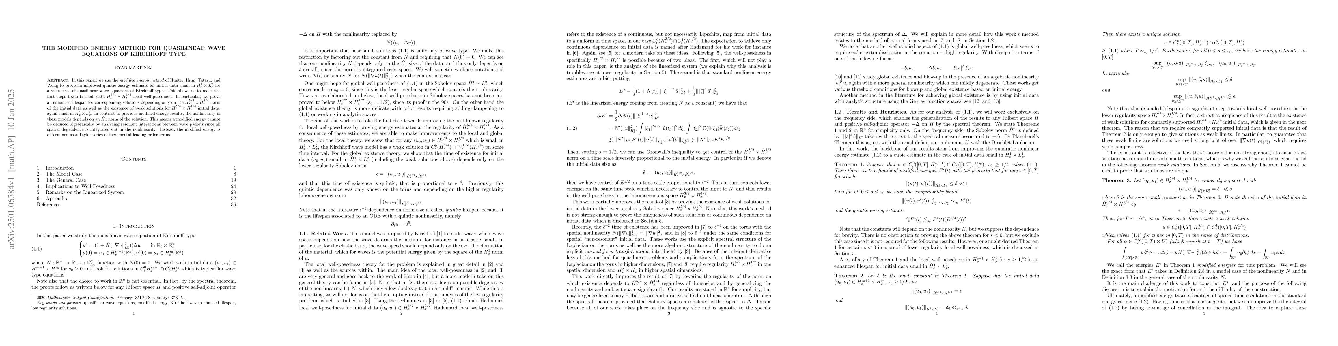 Thumbnail for The Modified Energy Method for Quasilinear Wave Equations of Kirchhoff
  Type