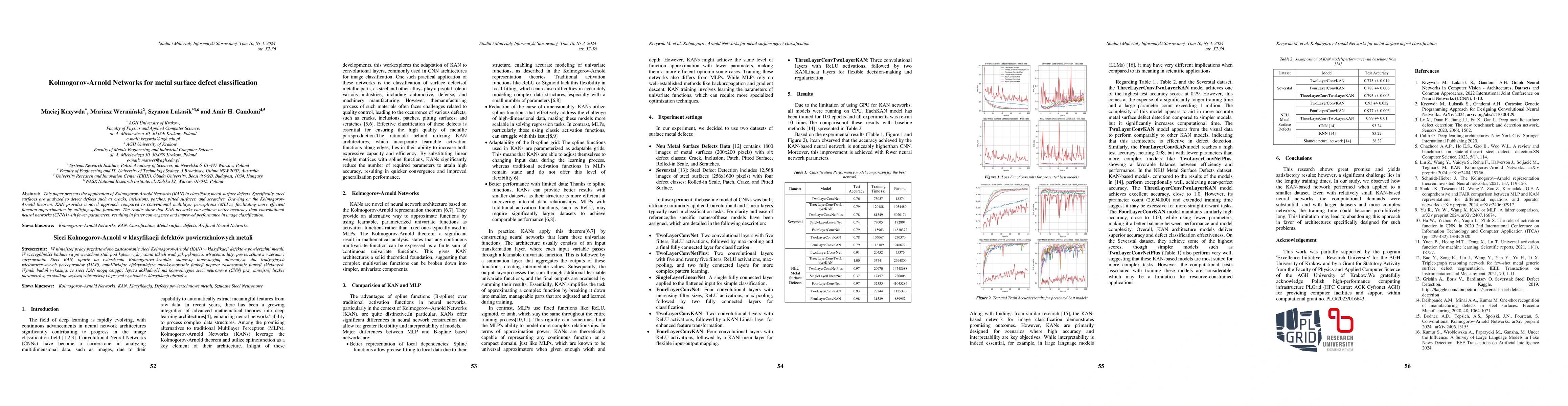 Thumbnail for Kolmogorov-Arnold networks for metal surface defect classification