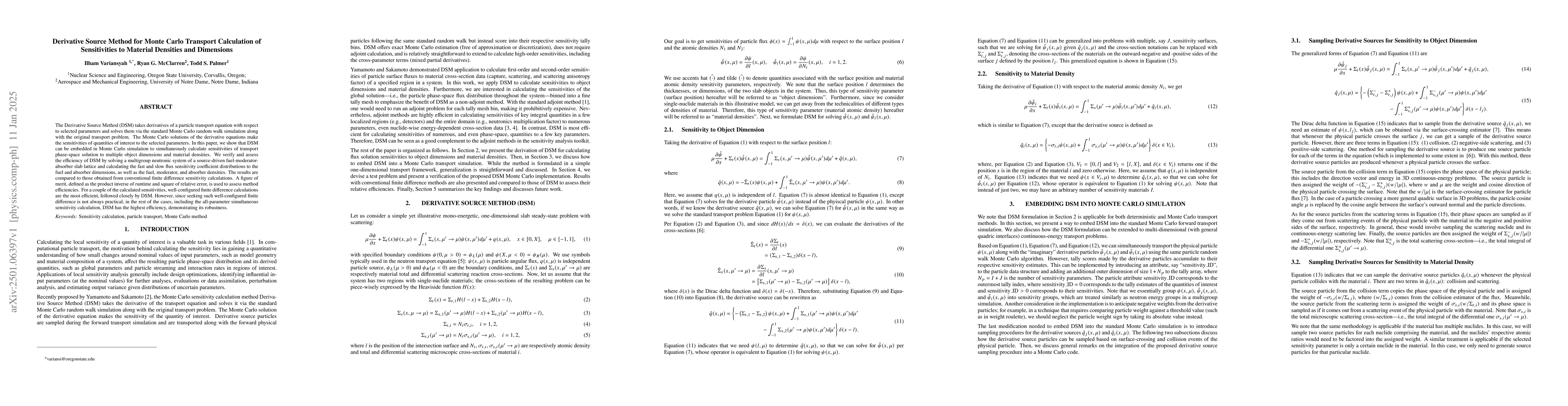 Thumbnail for Derivative Source Method for Monte Carlo Transport Calculation of
  Sensitivities to Material Densities and Dimensions