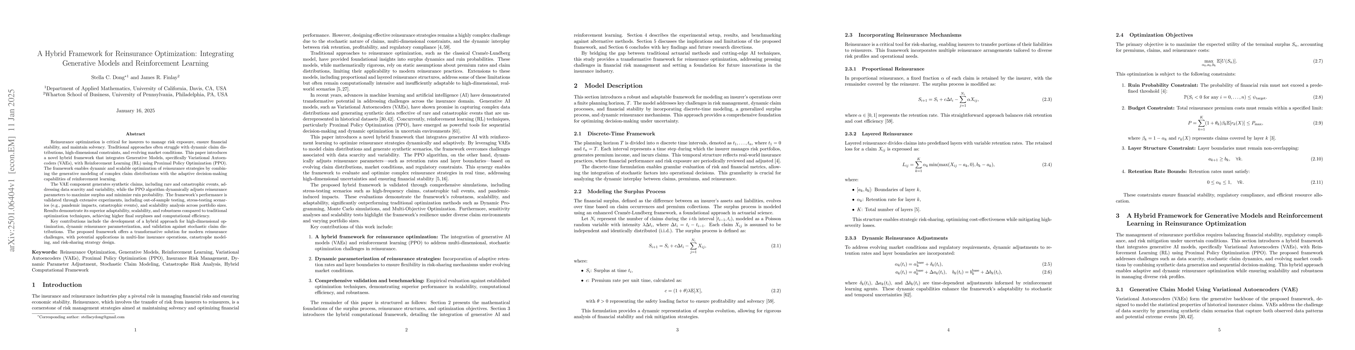 Thumbnail for A Hybrid Framework for Reinsurance Optimization: Integrating Generative
  Models and Reinforcement Learning
