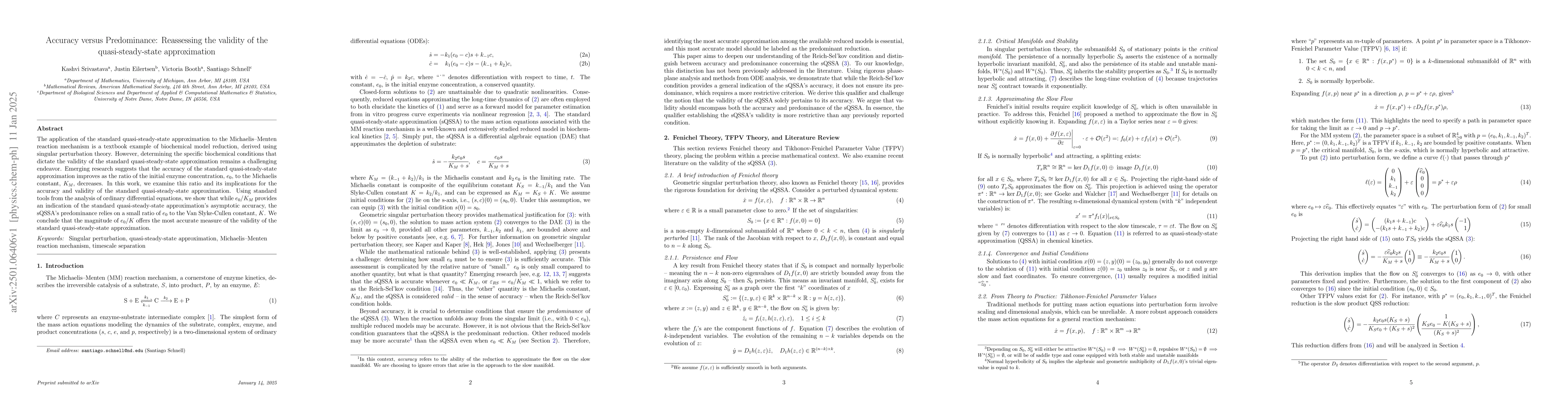 Thumbnail for Accuracy versus Predominance: Reassessing the validity of the
  quasi-steady-state approximation