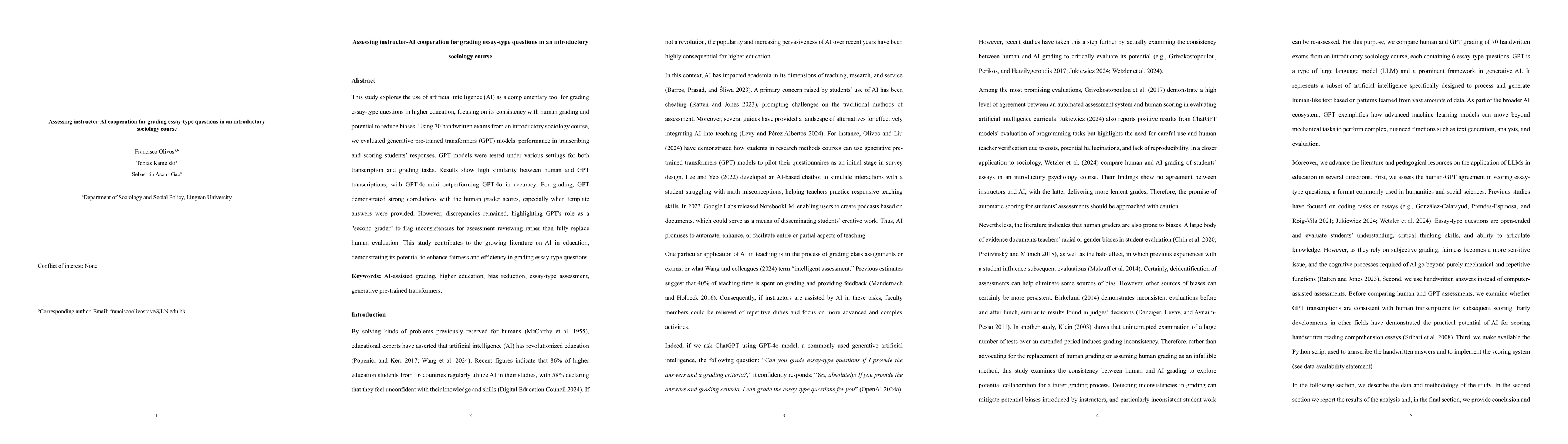 Thumbnail for Assessing instructor-AI cooperation for grading essay-type questions in
  an introductory sociology course