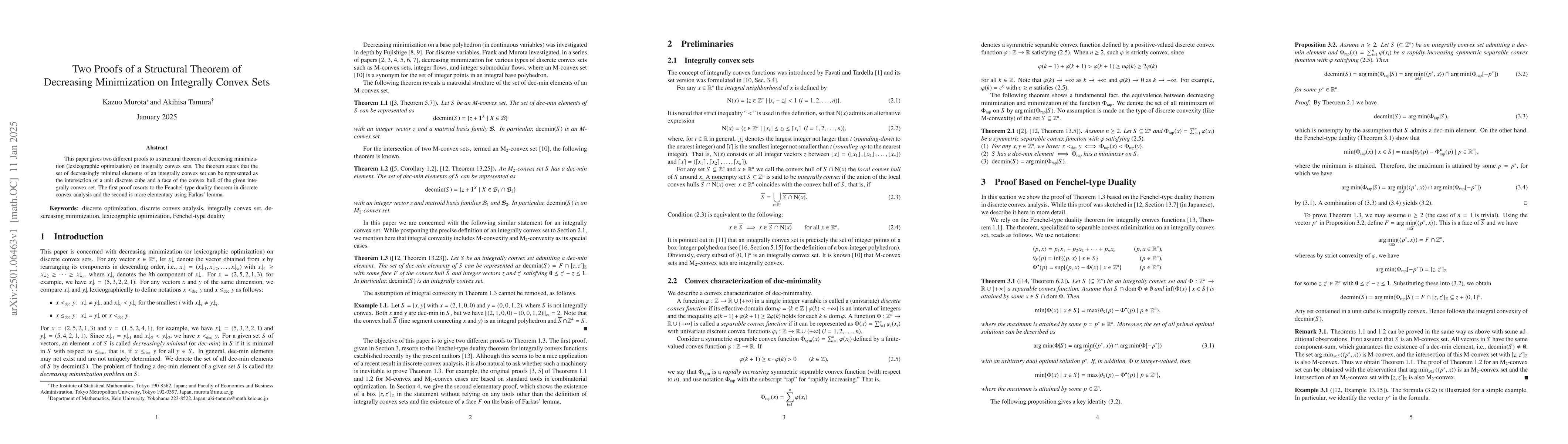 Thumbnail for Two Proofs of a Structural Theorem of Decreasing Minimization on
  Integrally Convex Sets