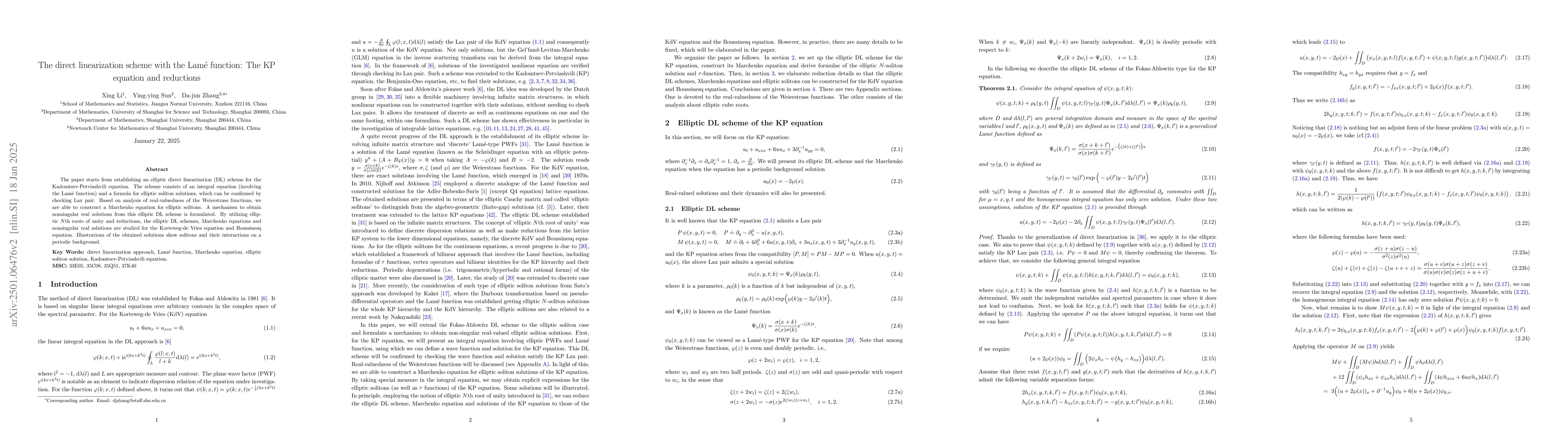 Thumbnail for The direct linearization scheme with the Lamé function: The KP
  equation and reductions