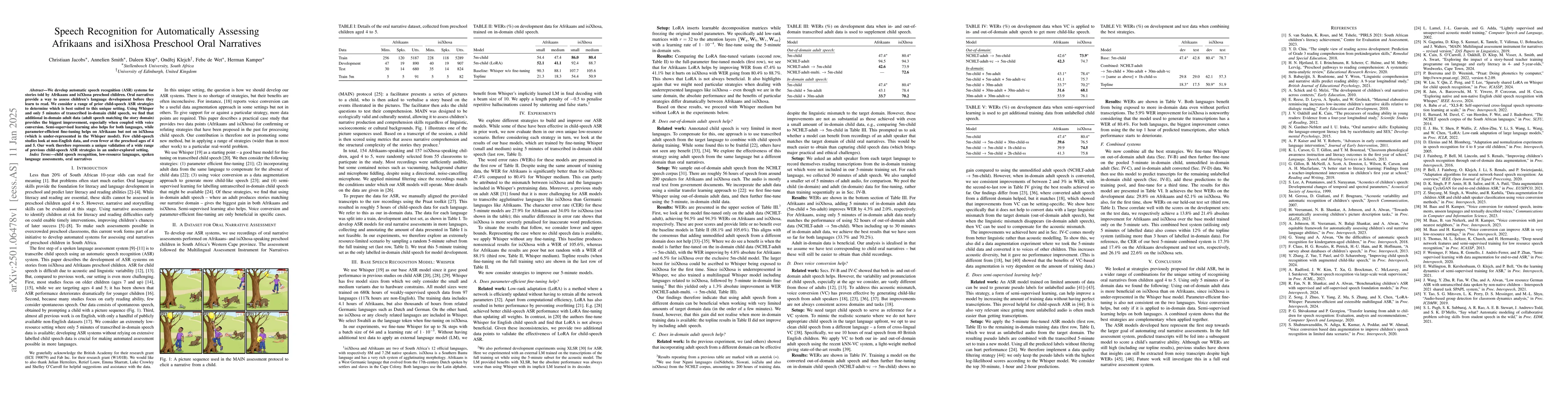 Thumbnail for Speech Recognition for Automatically Assessing Afrikaans and isiXhosa
  Preschool Oral Narratives