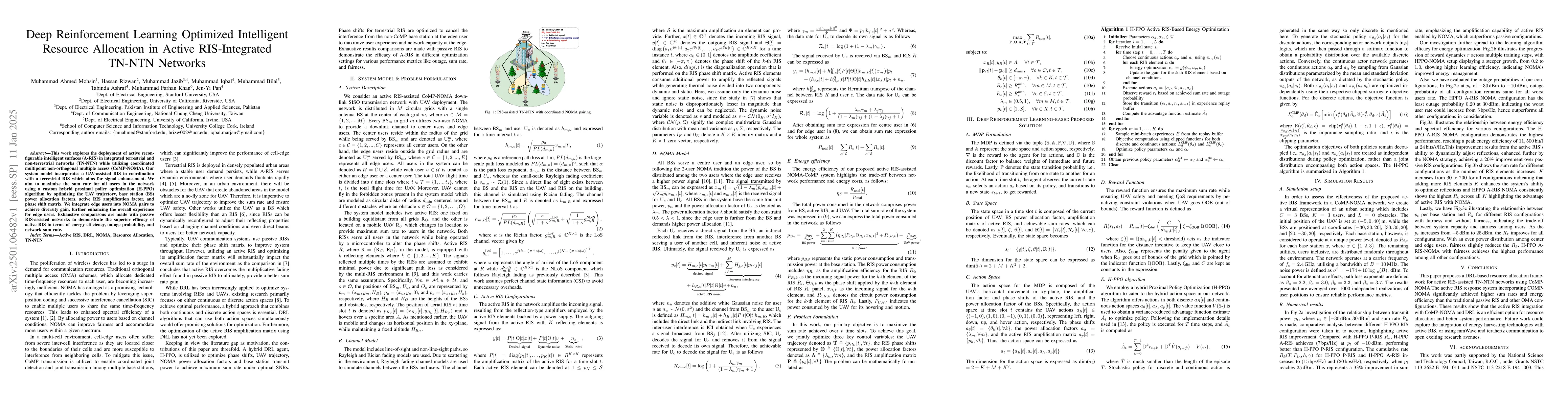 Thumbnail for Deep Reinforcement Learning Optimized Intelligent Resource Allocation in
  Active RIS-Integrated TN-NTN Networks