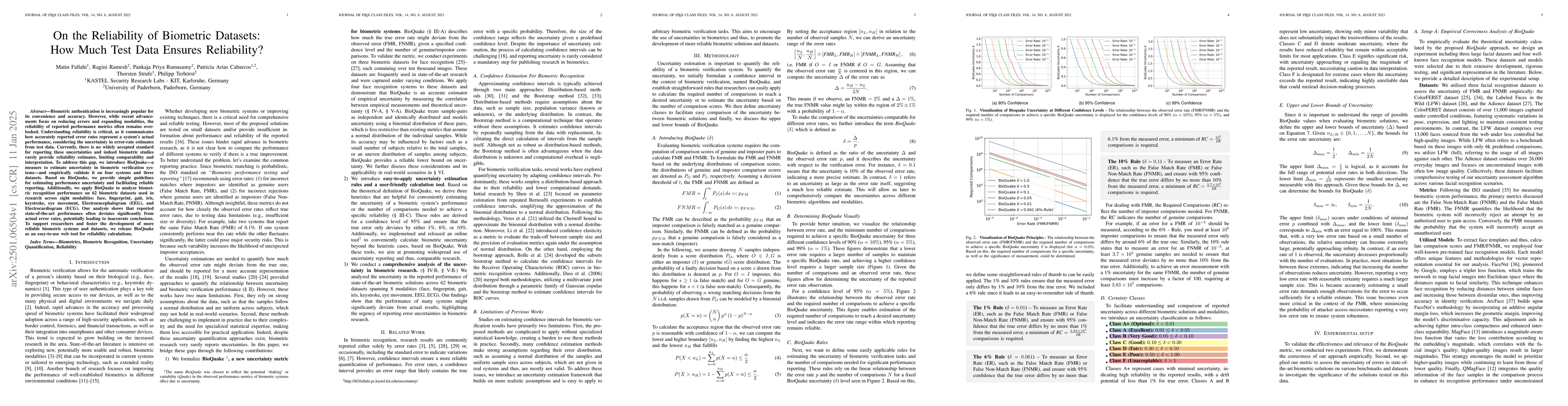 Thumbnail for On the Reliability of Biometric Datasets: How Much Test Data Ensures
  Reliability?