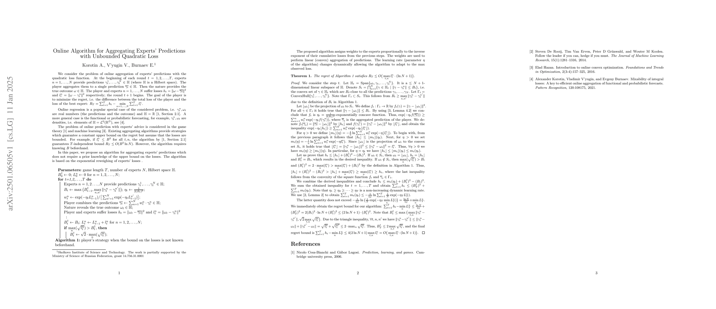 Thumbnail for Online Algorithm for Aggregating Experts' Predictions with Unbounded
  Quadratic Loss