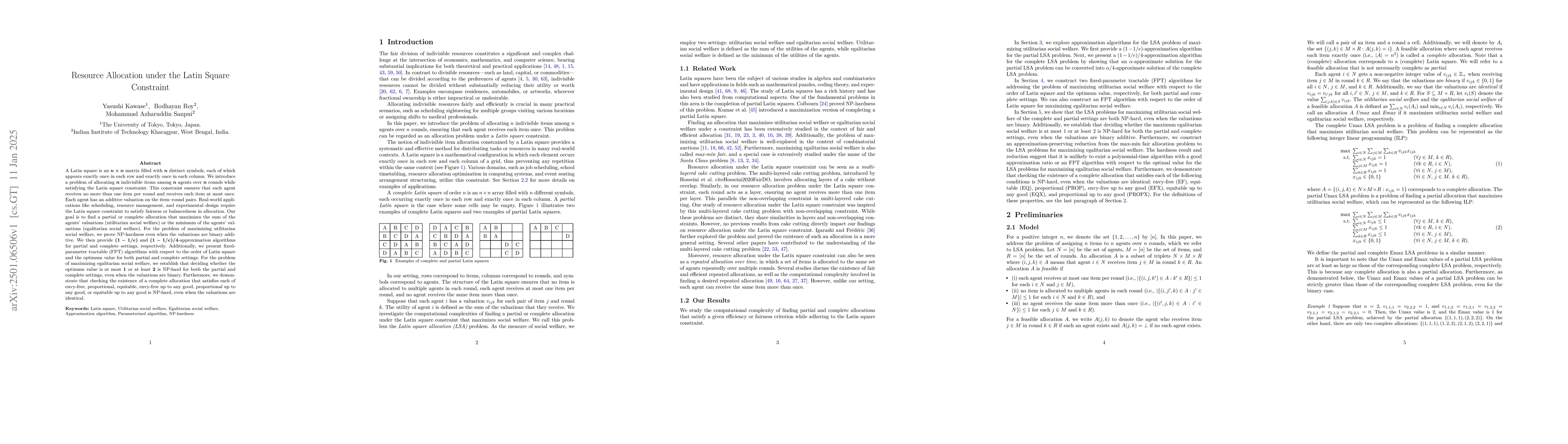 Thumbnail for Resource Allocation under the Latin Square Constraint