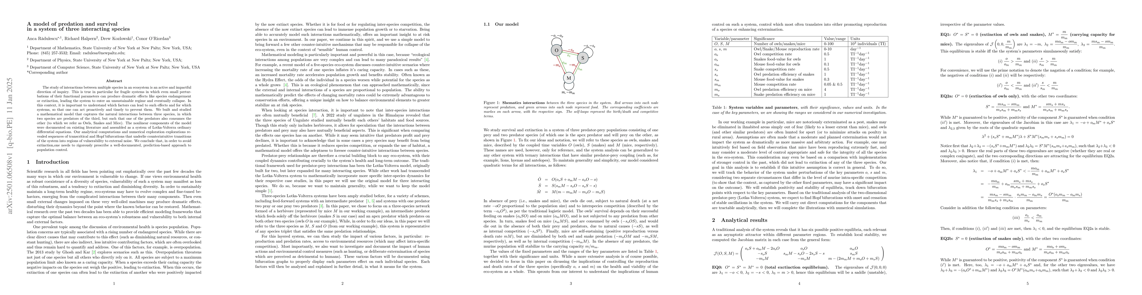 Thumbnail for A model of predation and survival in a system of three interacting
  species