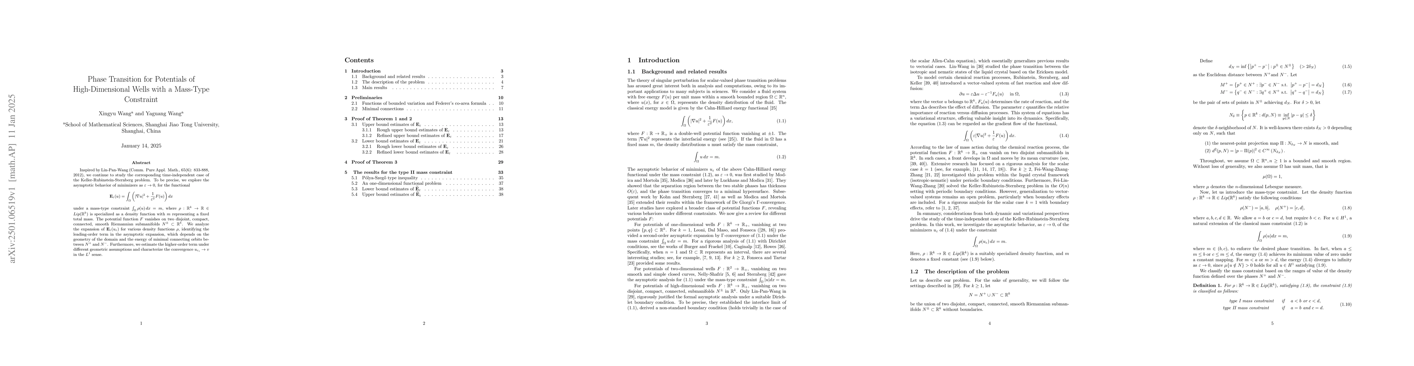 Thumbnail for Phase Transition for Potentials of High-Dimensional Wells with a
  Mass-Type Constraint