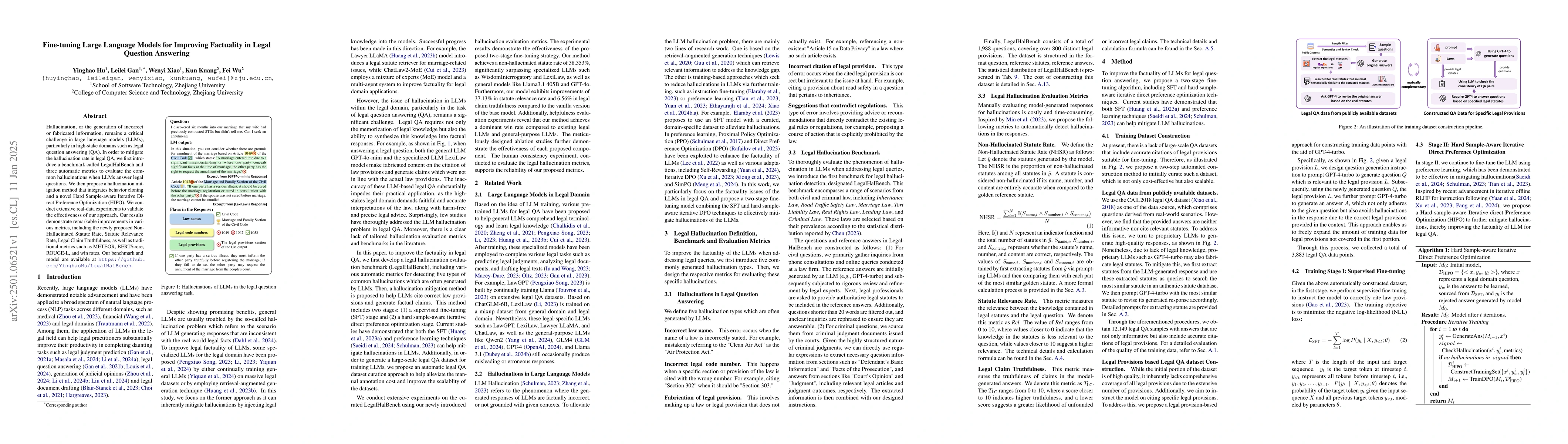Thumbnail for Fine-tuning Large Language Models for Improving Factuality in Legal
  Question Answering
