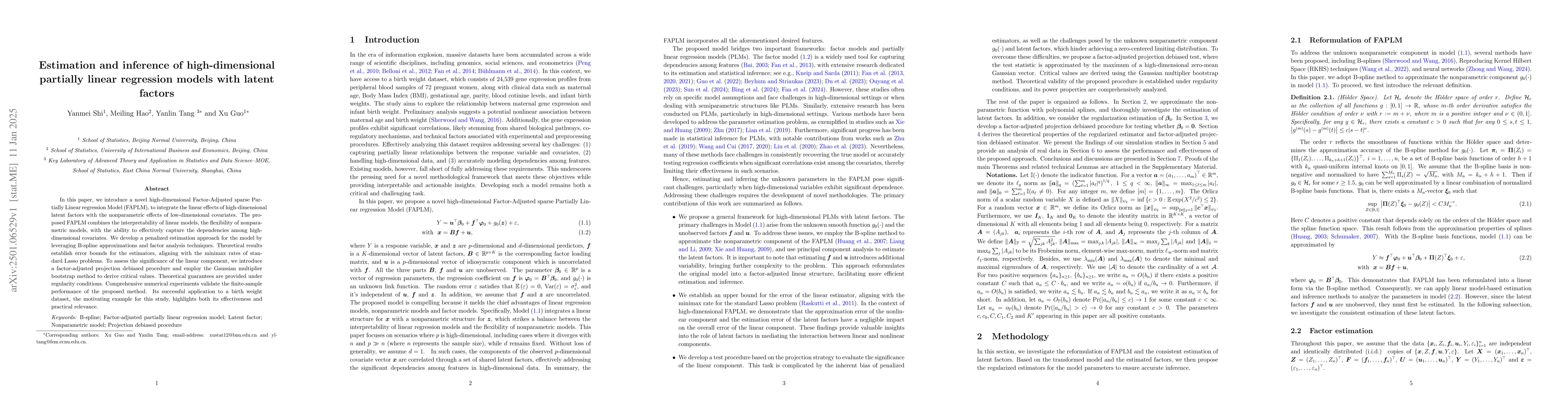 Thumbnail for Estimation and inference of high-dimensional partially linear regression
  models with latent factors