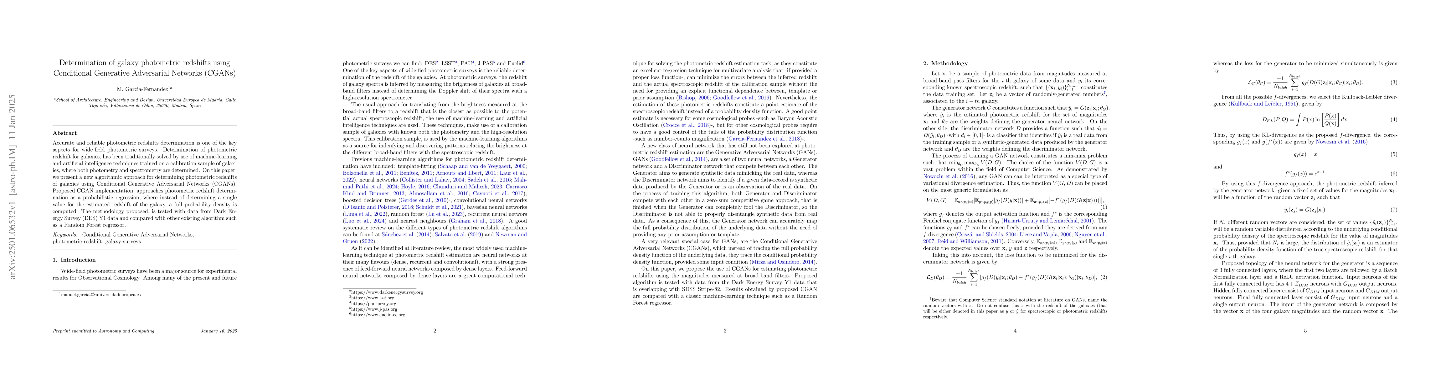 Thumbnail for Determination of galaxy photometric redshifts using Conditional
  Generative Adversarial Networks (CGANs)