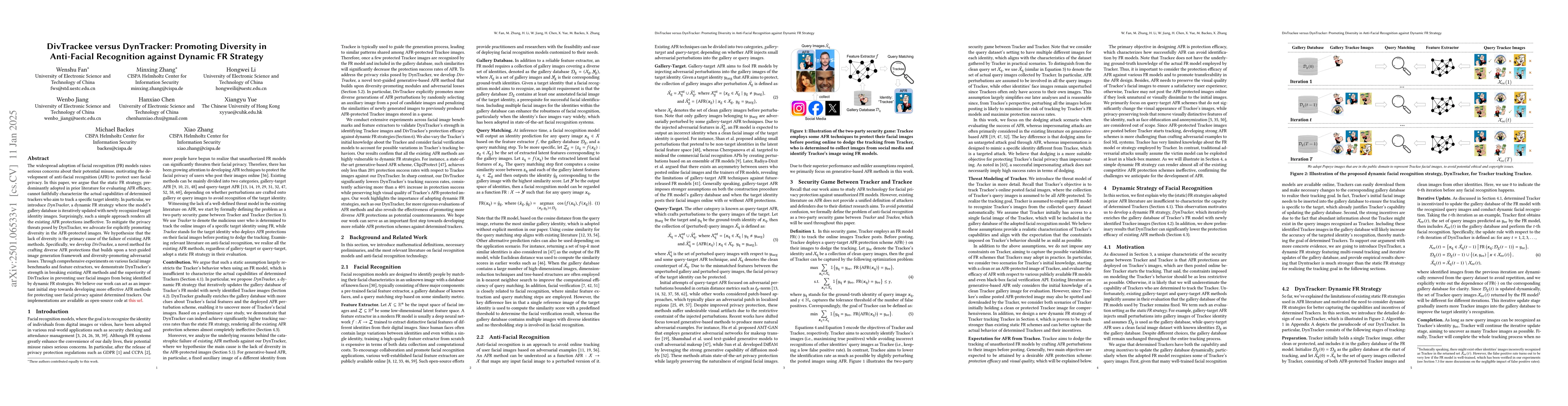 Thumbnail for DivTrackee versus DynTracker: Promoting Diversity in Anti-Facial
  Recognition against Dynamic FR Strategy