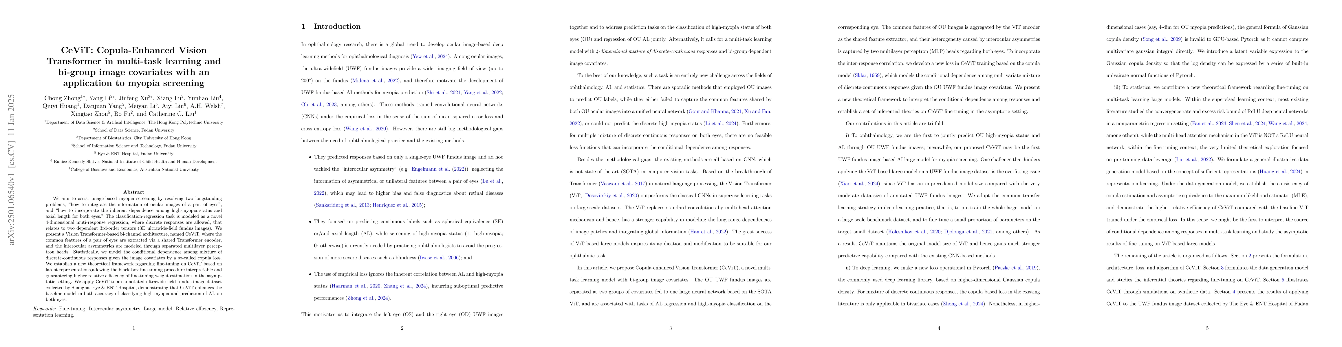 Thumbnail for CeViT: Copula-Enhanced Vision Transformer in multi-task learning and
  bi-group image covariates with an application to myopia screening
