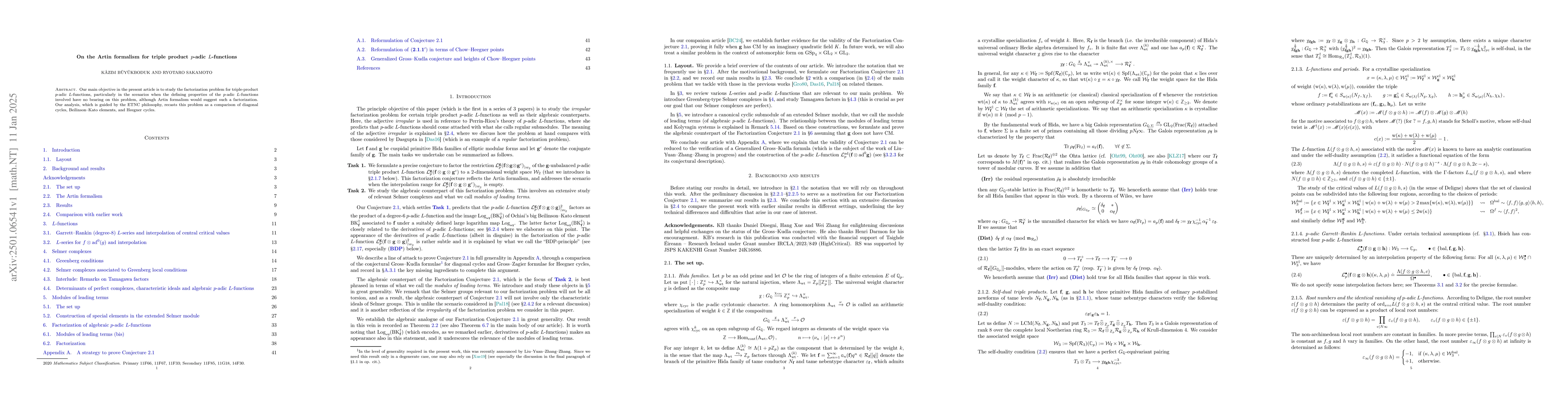 Thumbnail for On the Artin formalism for triple product $p$-adic $L$-functions