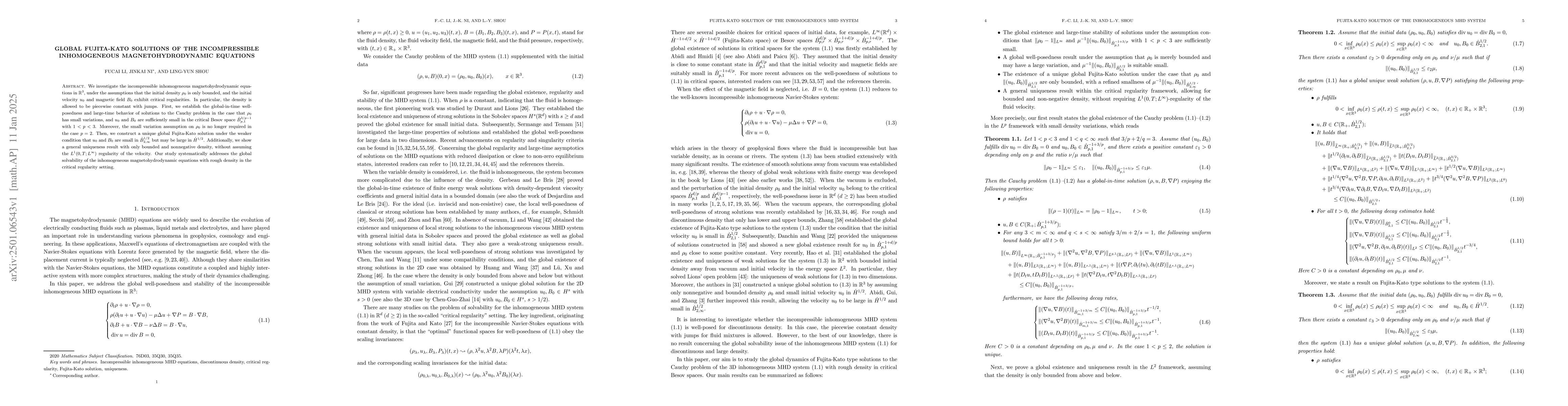 Thumbnail for Global Fujita-Kato solutions of the incompressible inhomogeneous
  magnetohydrodynamic equations