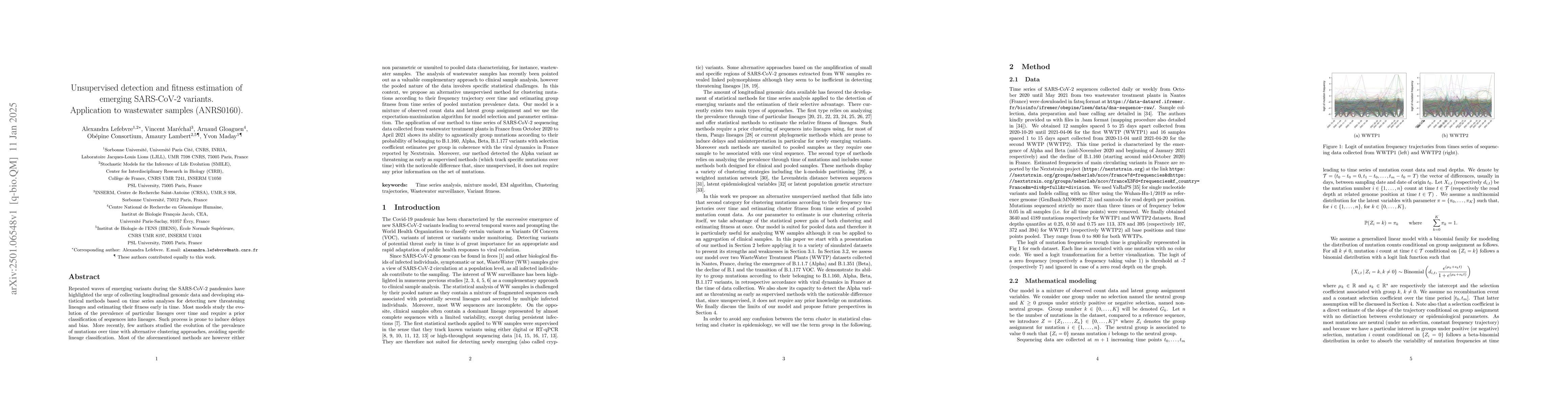 Thumbnail for Unsupervised detection and fitness estimation of emerging SARS-CoV-2
  variants. Application to wastewater samples (ANRS0160)