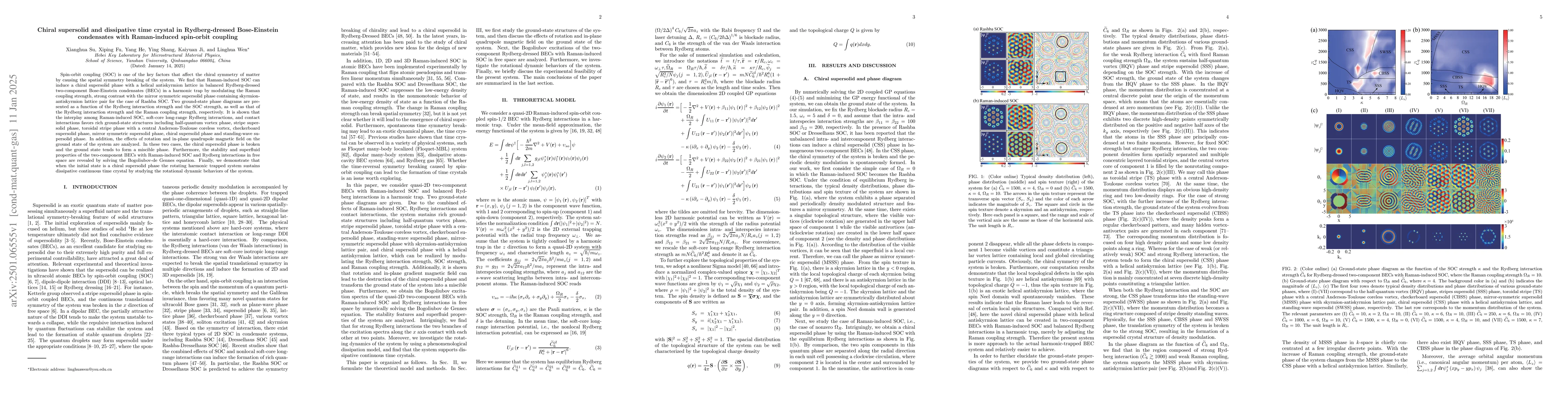 Thumbnail for Chiral supersolid and dissipative time crystal in Rydberg-dressed
  Bose-Einstein condensates with Raman-induced spin-orbit coupling