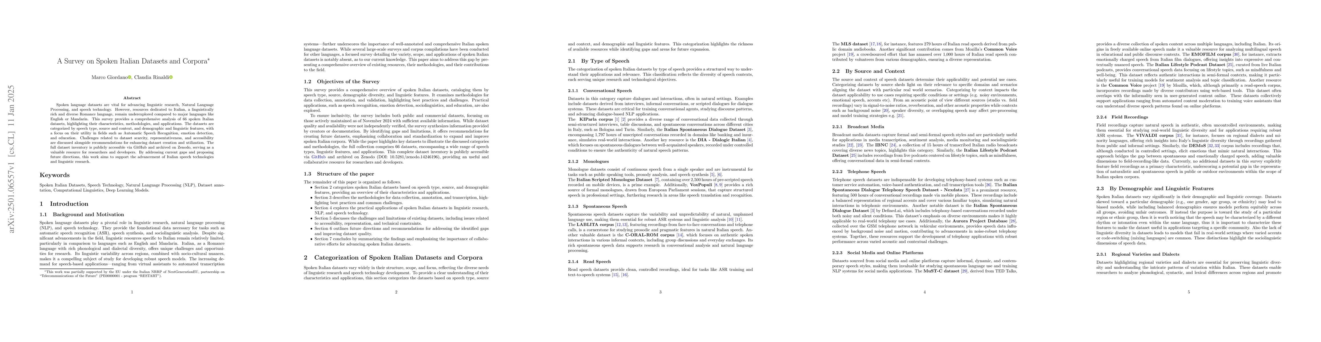 Thumbnail for A Survey on Spoken Italian Datasets and Corpora