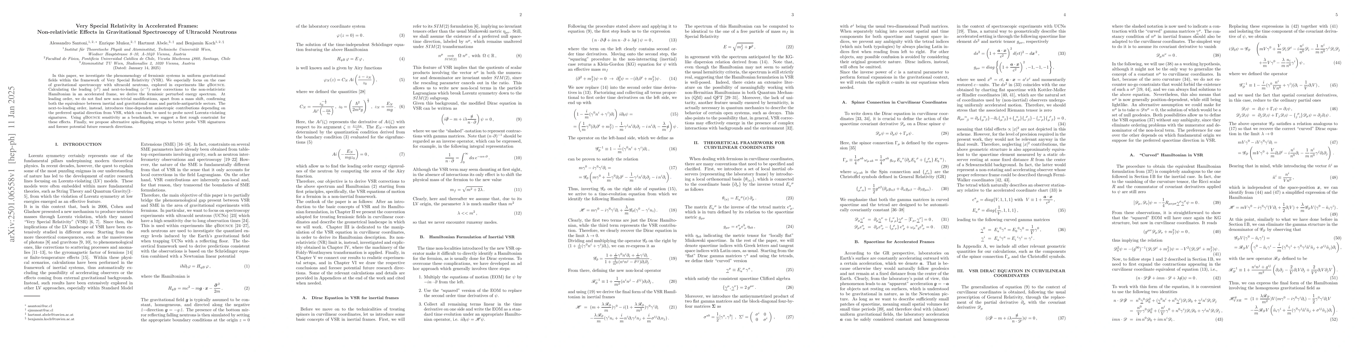Thumbnail for Very Special Relativity in Accelerated Frames: Non-relativistic Effects
  in Gravitational Spectroscopy of Ultracold Neutrons