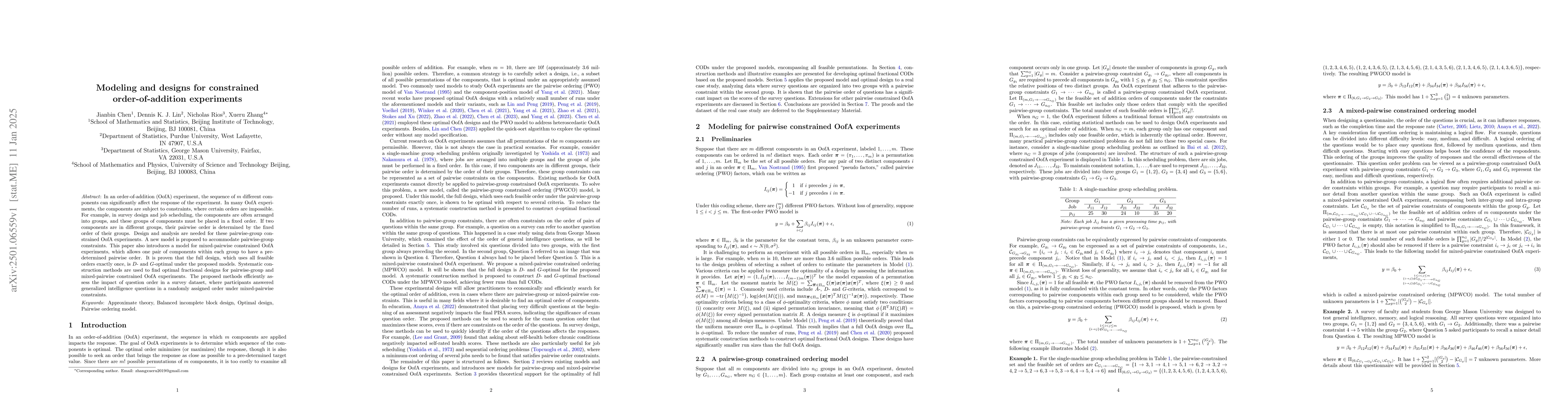Thumbnail for Design and analysis for constrained order-of-addition experiments
