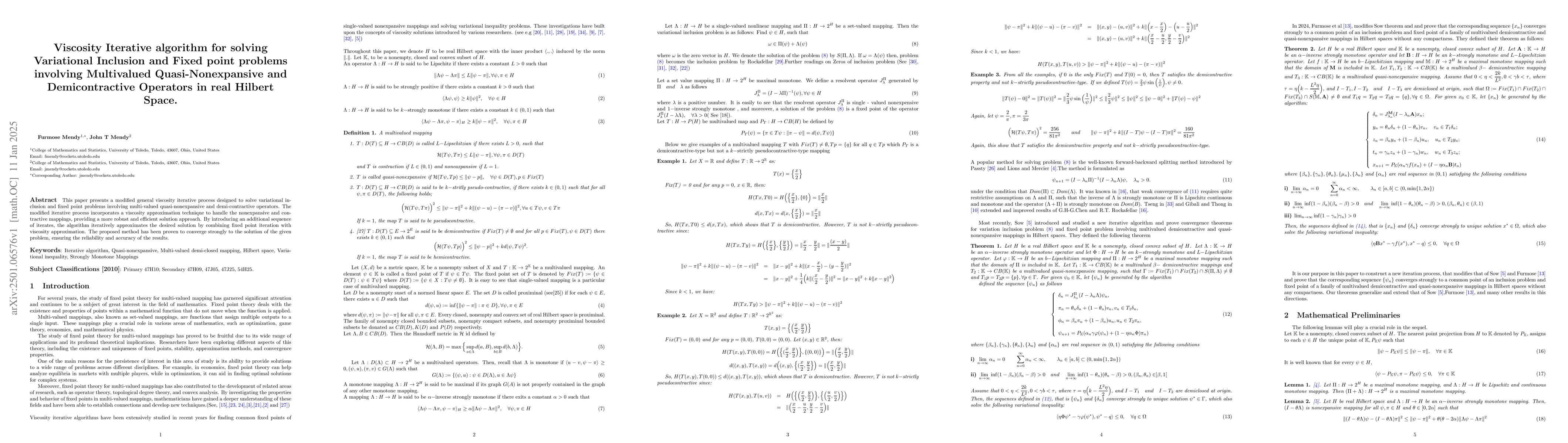 Thumbnail for Viscosity Iterative algorithm for solving Variational Inclusion and
  Fixed point problems involving Multivalued Quasi-Nonexpansive and
  Demicontractive Operators in real Hilbert Space