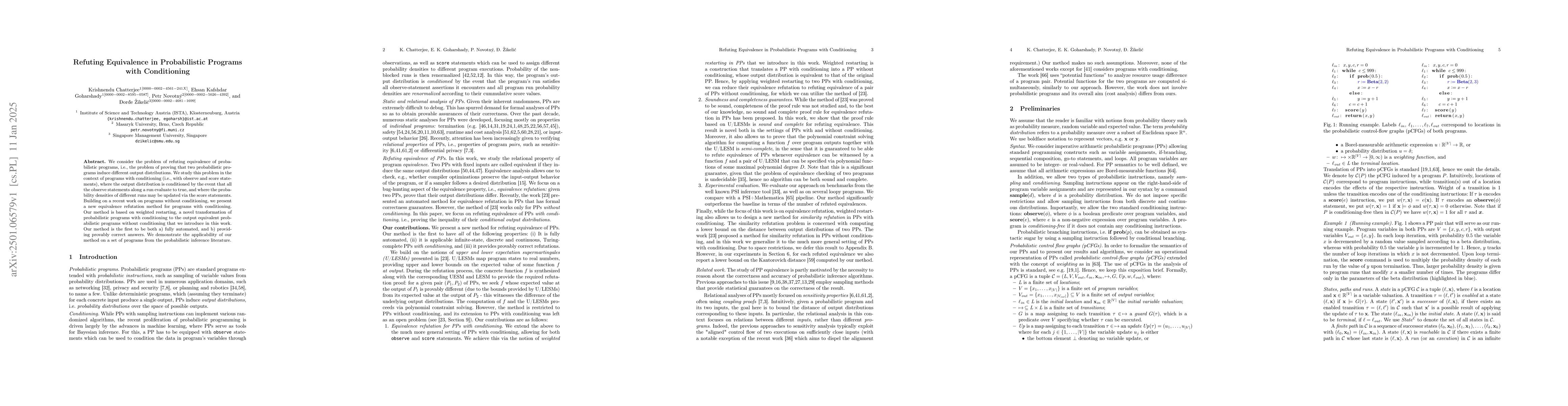 Thumbnail for Refuting Equivalence in Probabilistic Programs with Conditioning