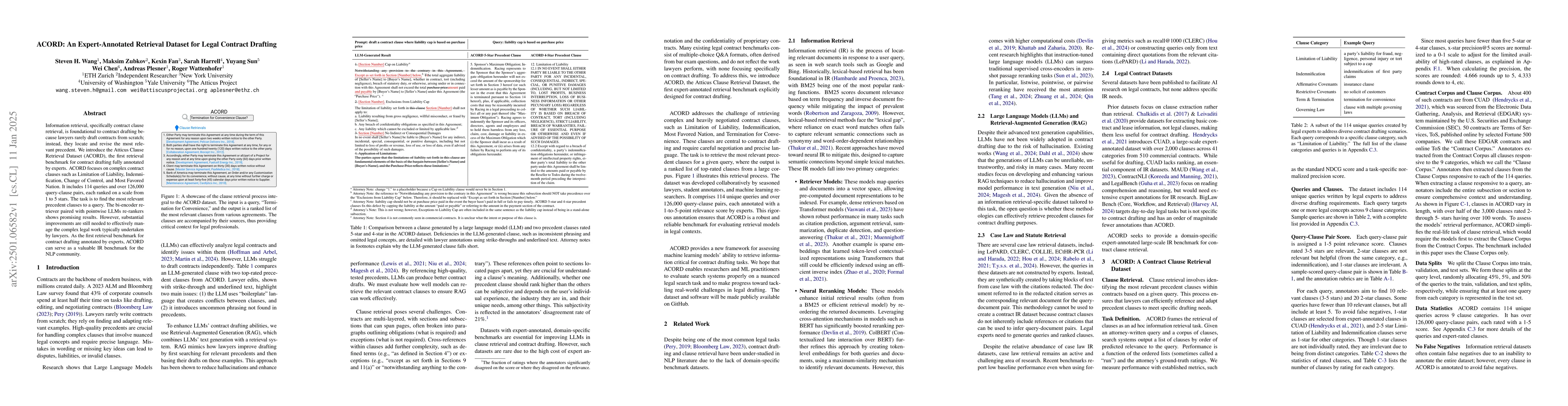 Thumbnail for ACORD: An Expert-Annotated Retrieval Dataset for Legal Contract Drafting