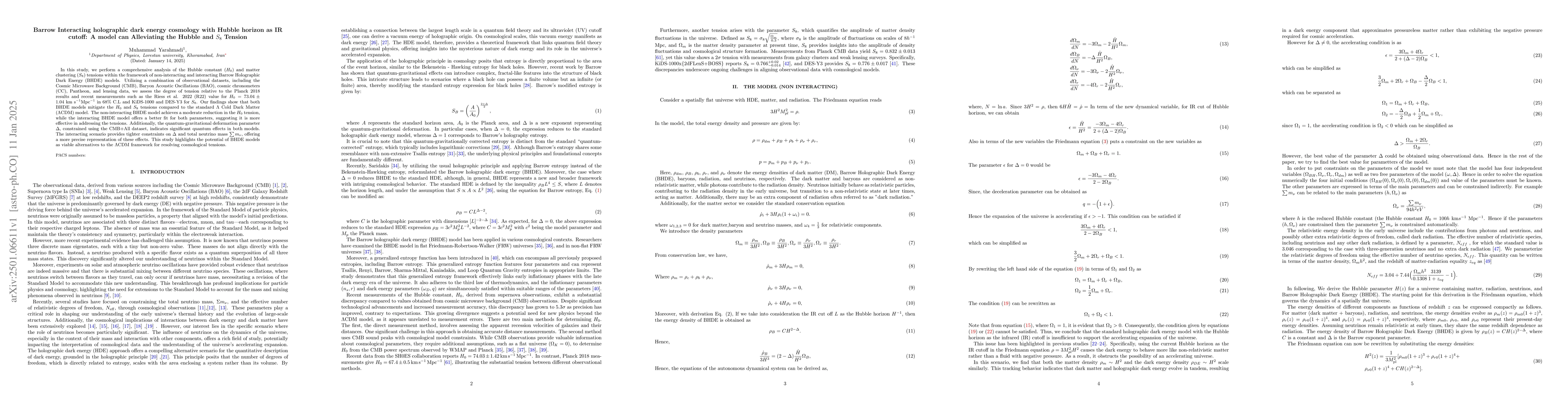 Thumbnail for Barrow Interacting holographic dark energy cosmology with Hubble horizon
  as IR cutoff: A model can Alleviating the Hubble and $S_{8}$ Tension