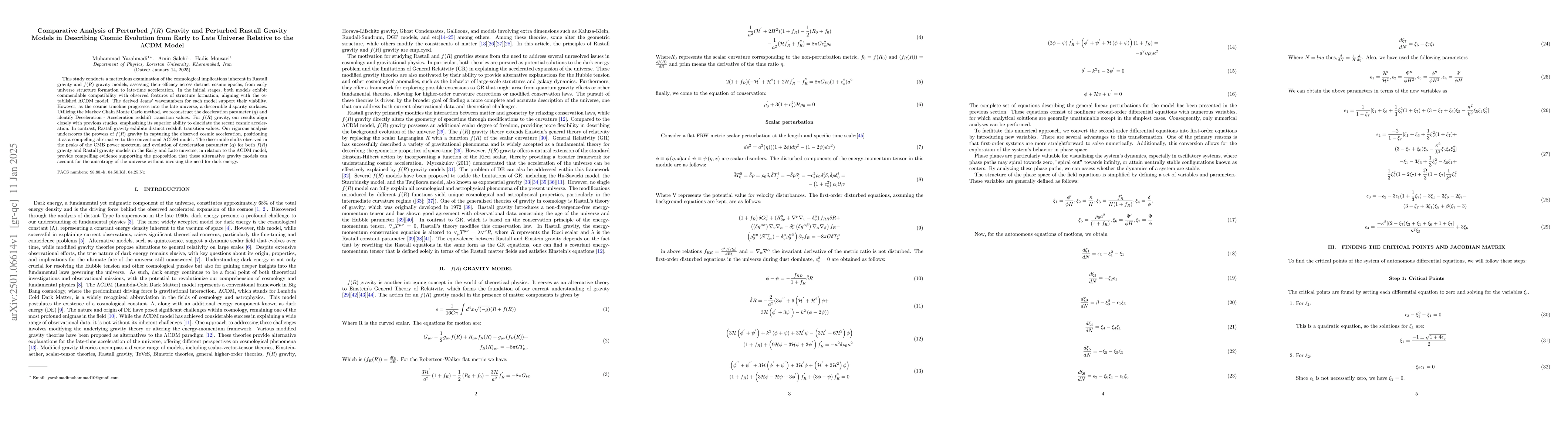 Thumbnail for Comparative Analysis of Perturbed $f(R)$ Gravity and Perturbed Rastall
  Gravity Models in Describing Cosmic Evolution from Early to Late Universe
  Relative to the $Λ$CDM Model