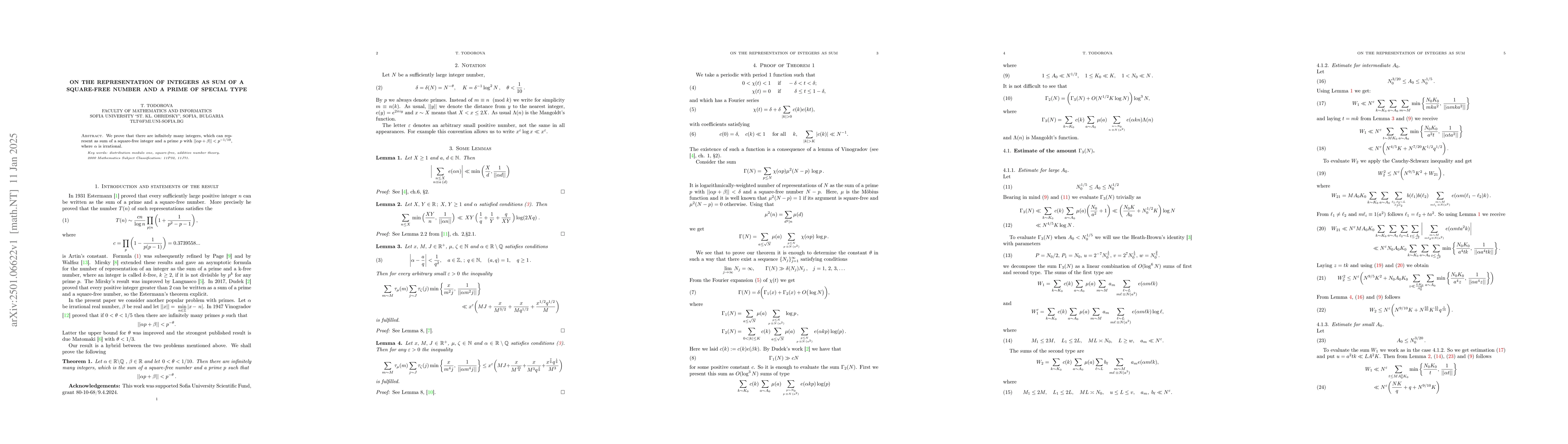 Thumbnail for On the representation of integer as sum of a square-free number and a
  prime of special type