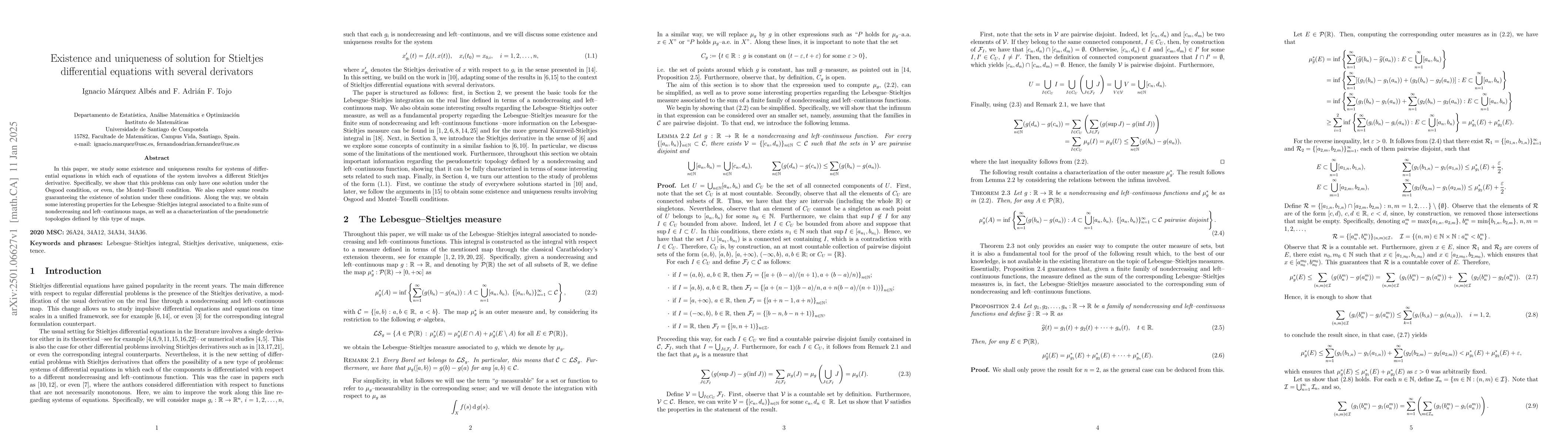 Thumbnail for Existence and uniqueness of solution for Stieltjes differential
  equations with several derivators
