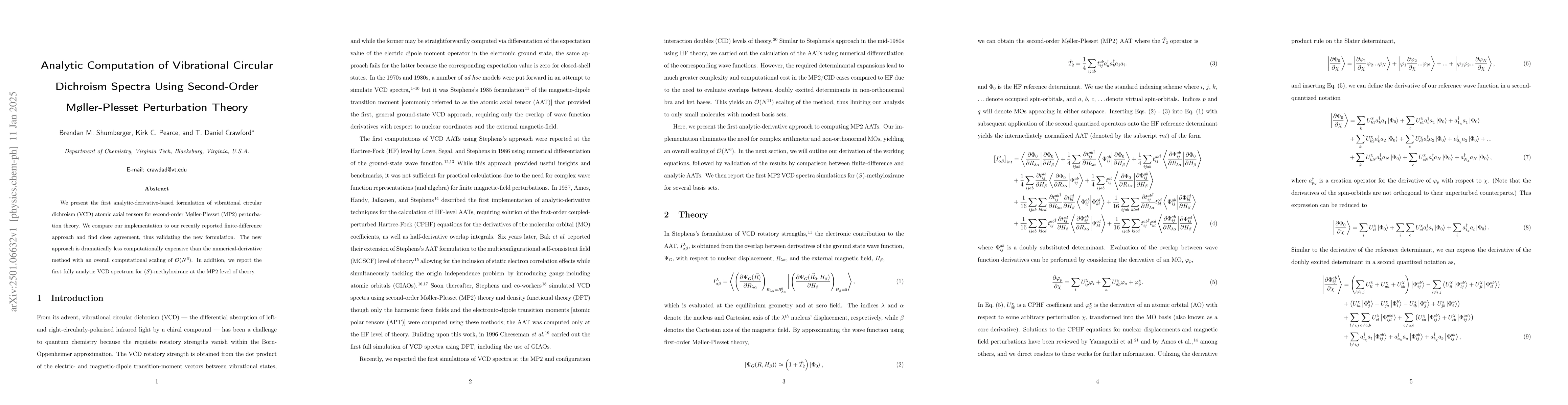 Thumbnail for Analytic Computation of Vibrational Circular Dichroism Spectra Using
  Second-Order Møller-Plesset Perturbation Theory
