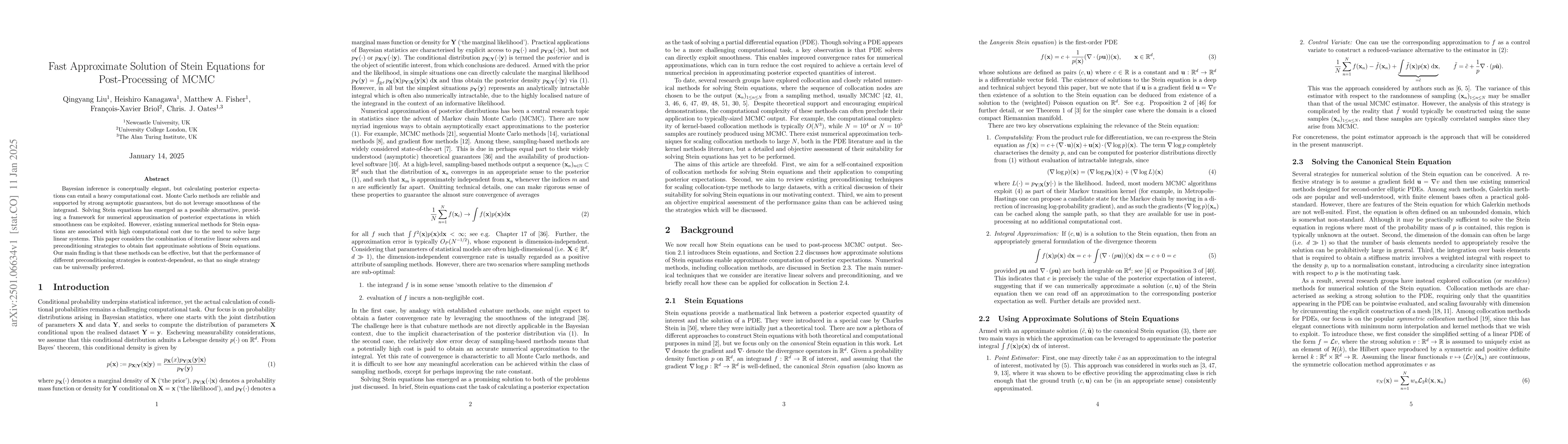 Thumbnail for Fast Approximate Solution of Stein Equations for Post-Processing of MCMC