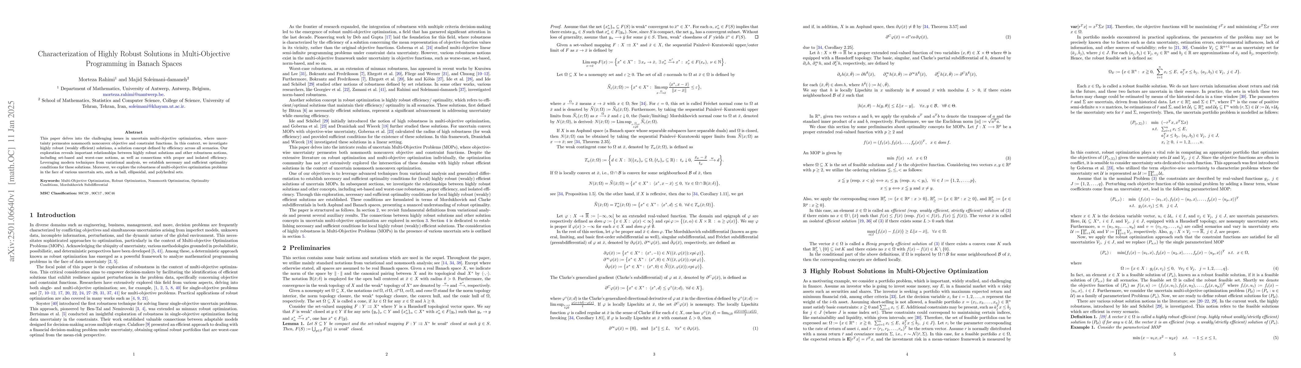 Thumbnail for Characterization of Highly Robust Solutions in Multi-Objective
  Programming in Banach Spaces