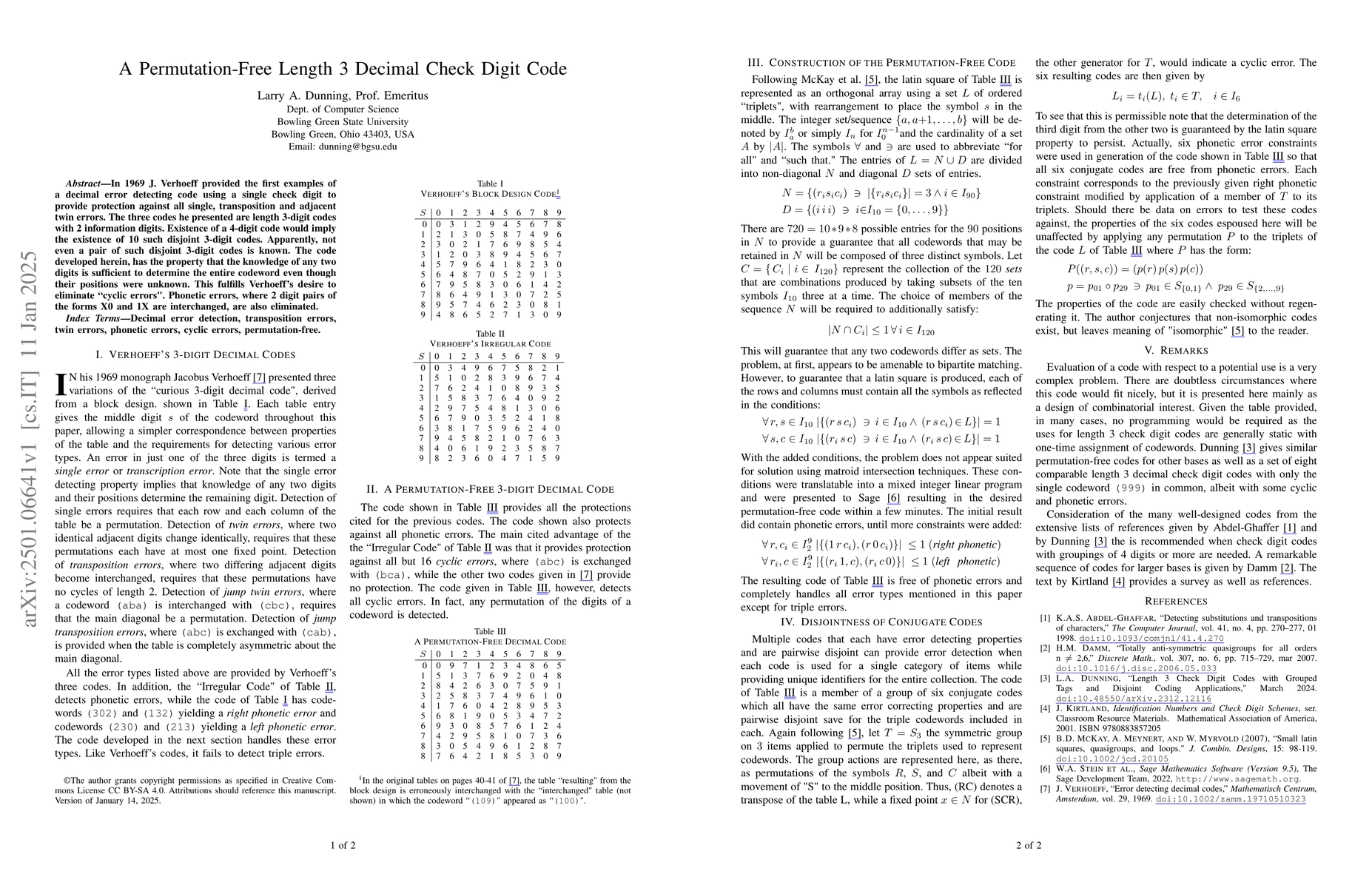 Thumbnail for A Permutation-Free Length 3 Decimal Check Digit Code